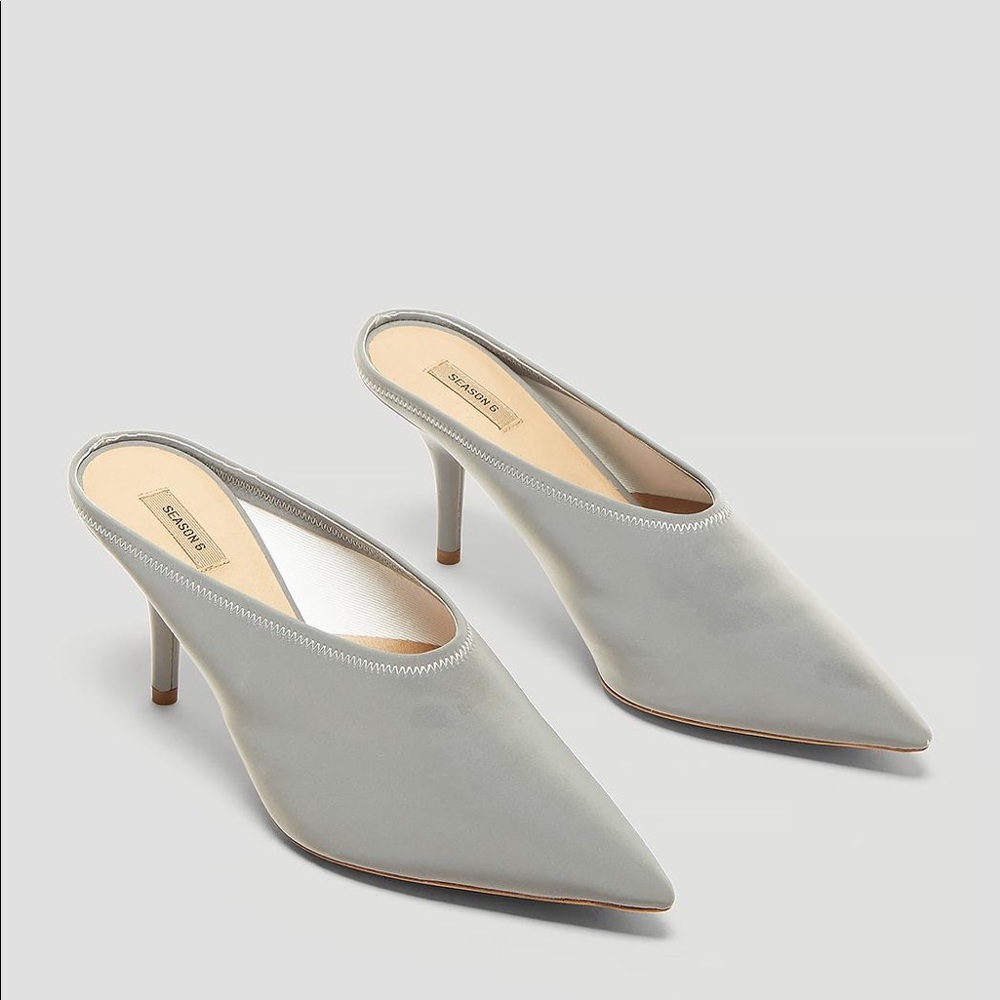 Yeezy season 8 chrome reflective fabric mule pump 70mm heel